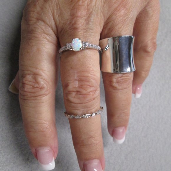 Dazzling Dainty 925 Sterling Silver OPAL Ring> Sparkling CZ's, Non Tarnish - Picture 5 of 7